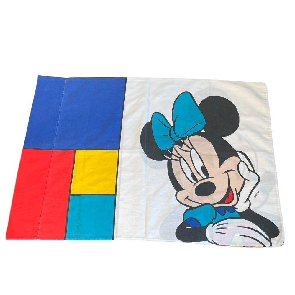 1 Vintage Double Sided Micky And Mini Mouse Pillow Case Primary Color Block - Picture 2 of 6